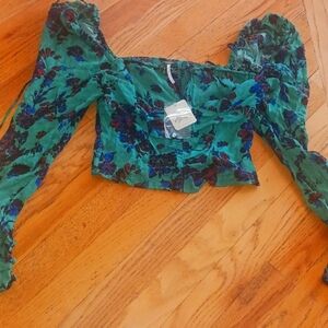 FREE PEOPLE NEW NWT XS SPRING SUMMER FLORAL SEXY BLOUSE TOP SHIRT $98